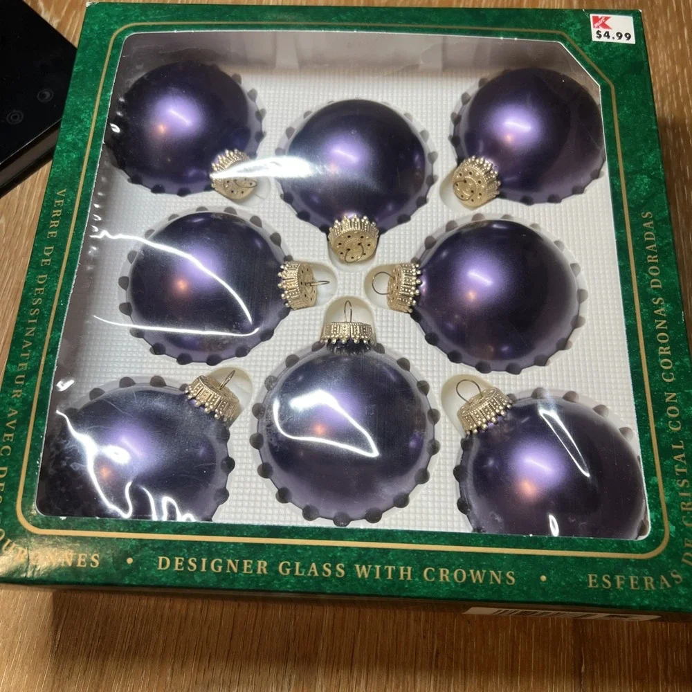 Christmas By Krebs Imperial Purple Designer‎ Glass Vintage Ornaments Set Of 8